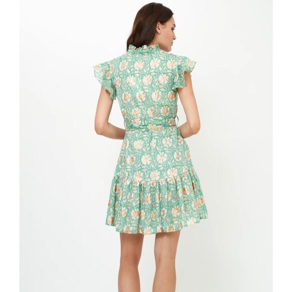 Oliphant Green Ruffle Collar Button Mini Dress - Picture 3 of 9